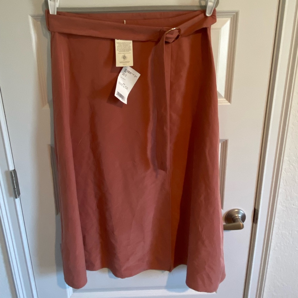 MNG pink long skirt with slit and belt